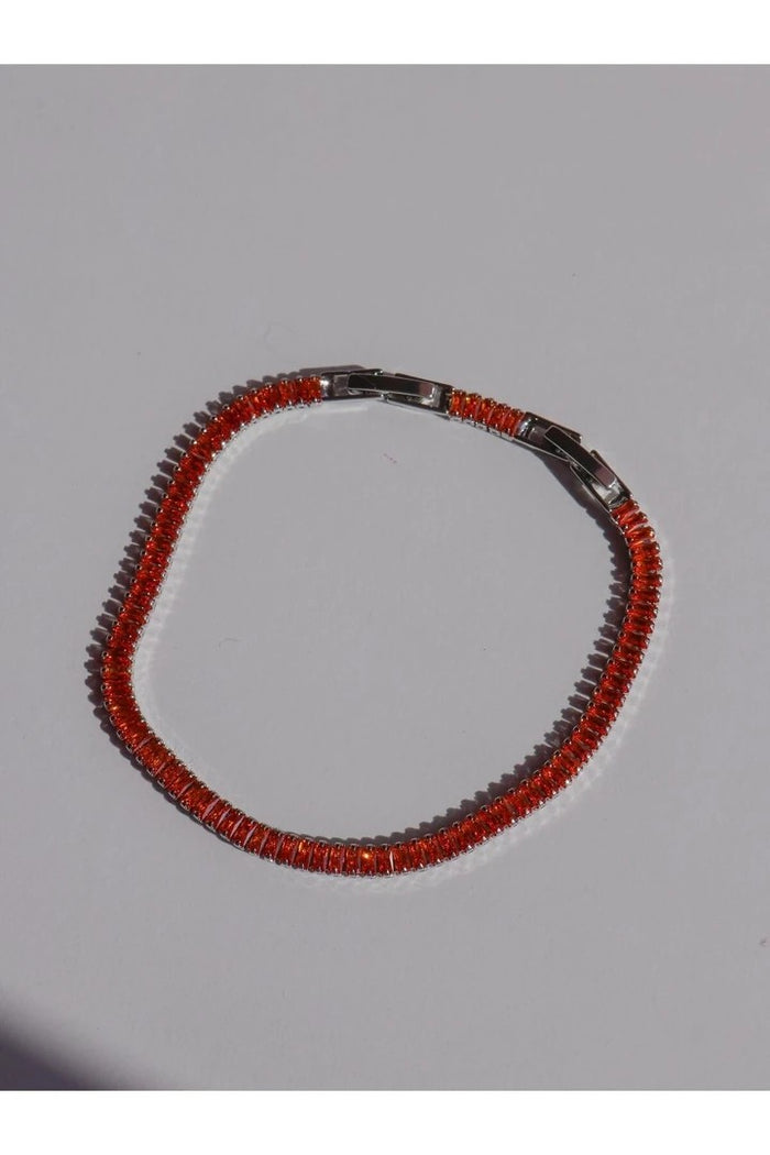 Orange Baguette Stone Waterway Bracelet - Silver