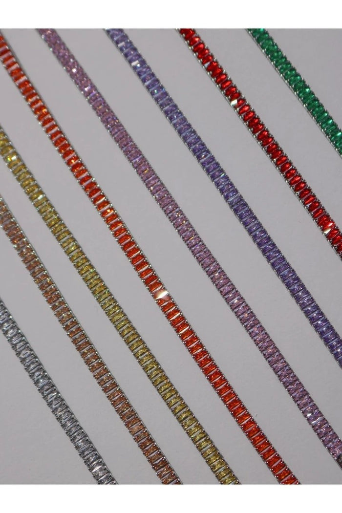 Orange Baguette Stone Waterway Bracelet - Silver