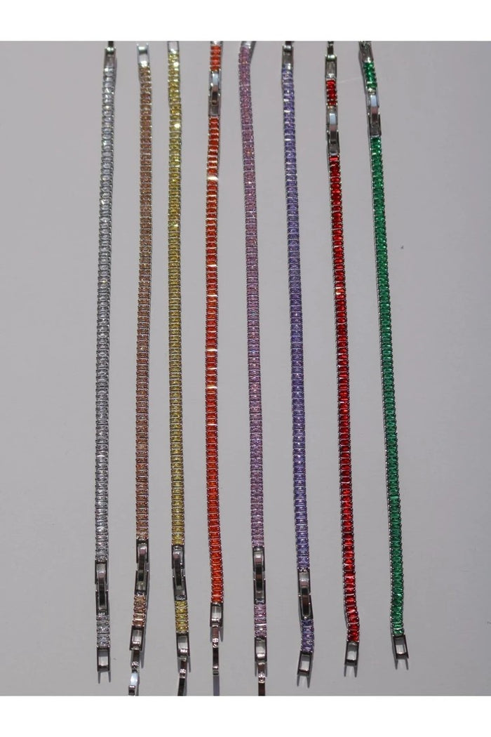 Orange Baguette Stone Waterway Bracelet - Silver