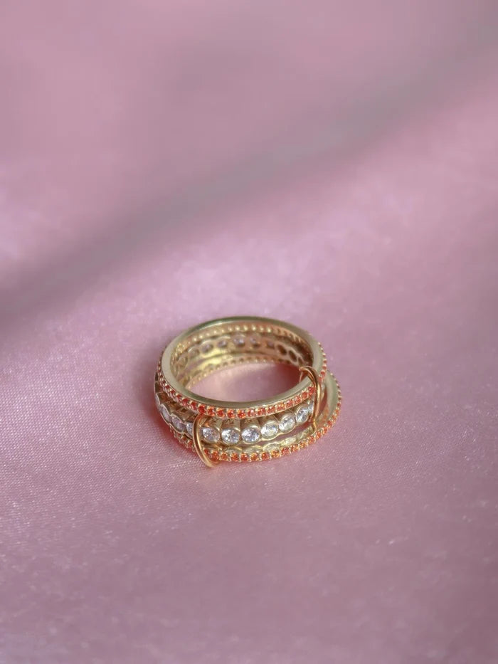Orange Cream Trinity 925 Silver Ring (Size S)
