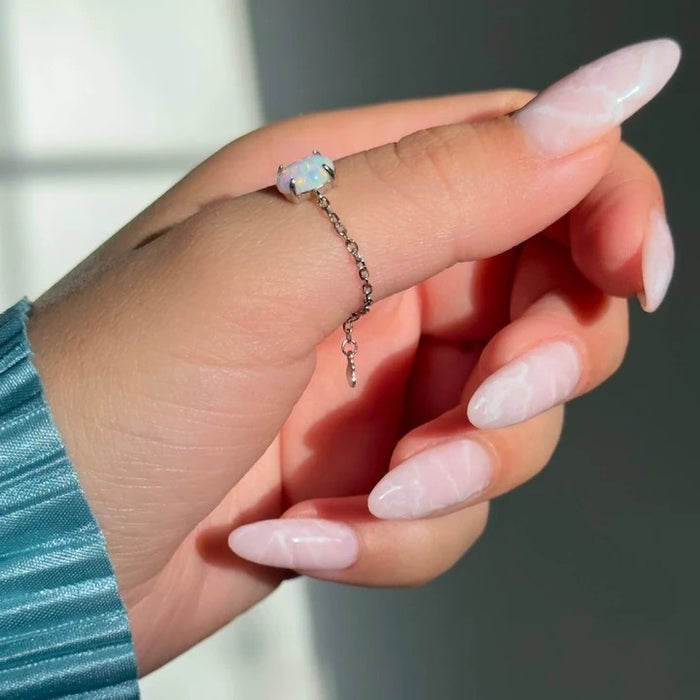 Oval Chain Ring Opal 925 Sterling Silver