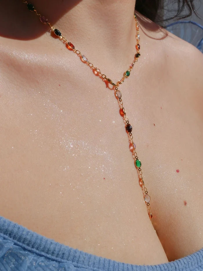 Oval Colorful Multiple Gems Y Necklace