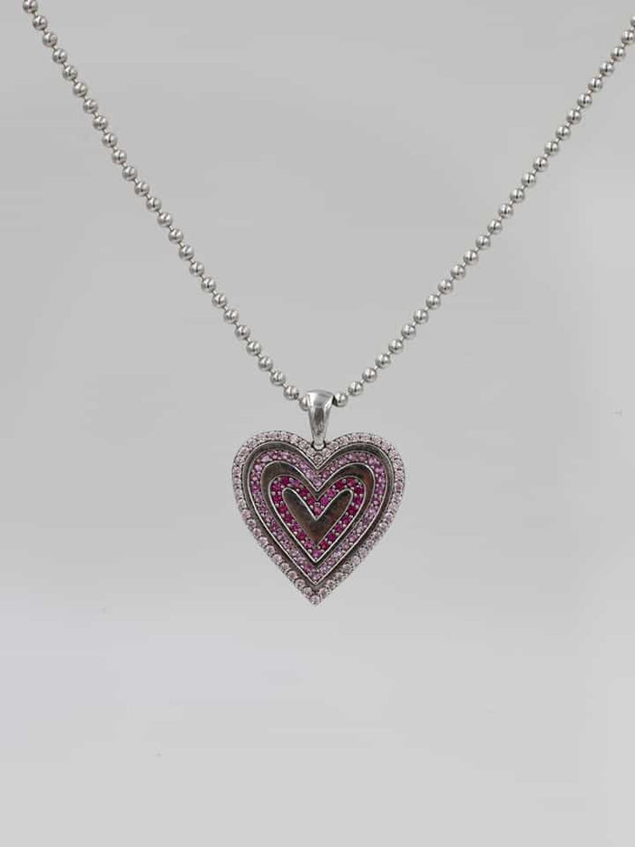 Pink Aura Heart 925 Silver Necklace