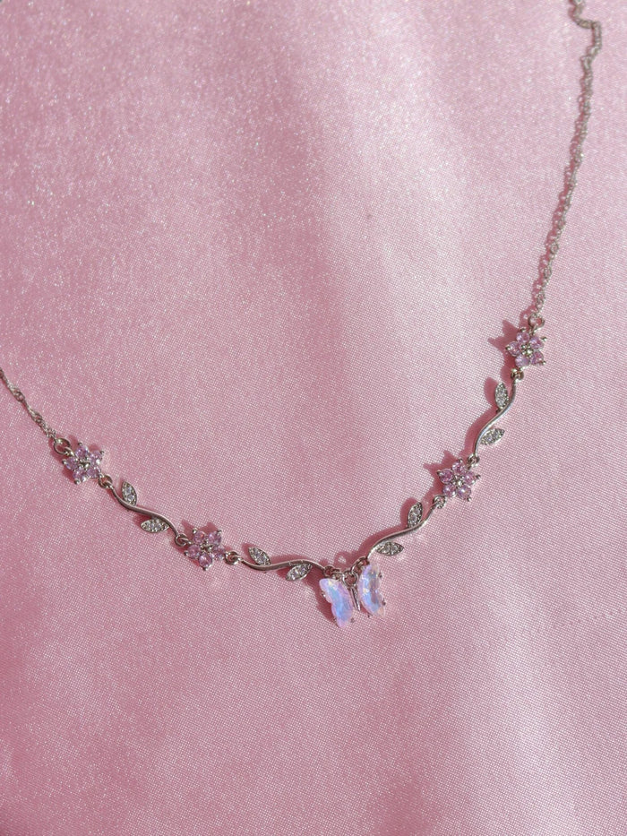 Pink Butterfly Garden Necklace