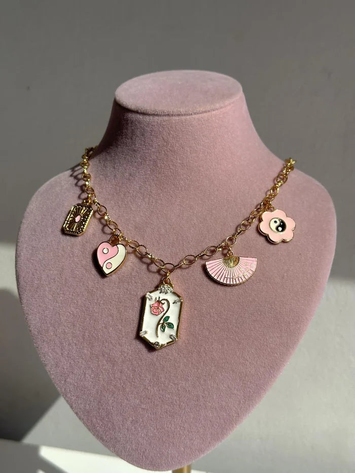 Pink Rose Breeze Charm Necklace