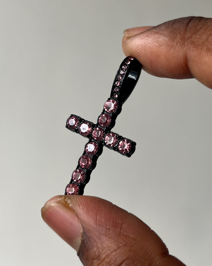 Pink stone Black cross charm