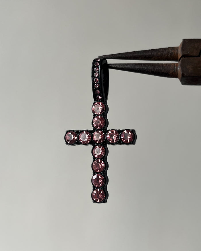 Pink stone Black cross charm
