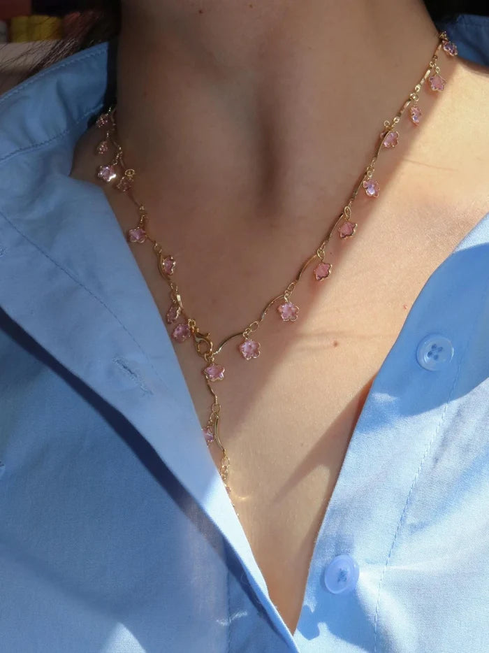 Pink Swing Flower Y Necklace