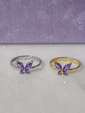 Purple Butterfly Ring, 925 Sterling Silver