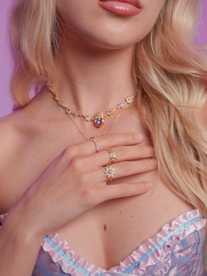 Rapunzel Royal Sunshine Necklace, Princess Jewelry, Purple Flower Necklace