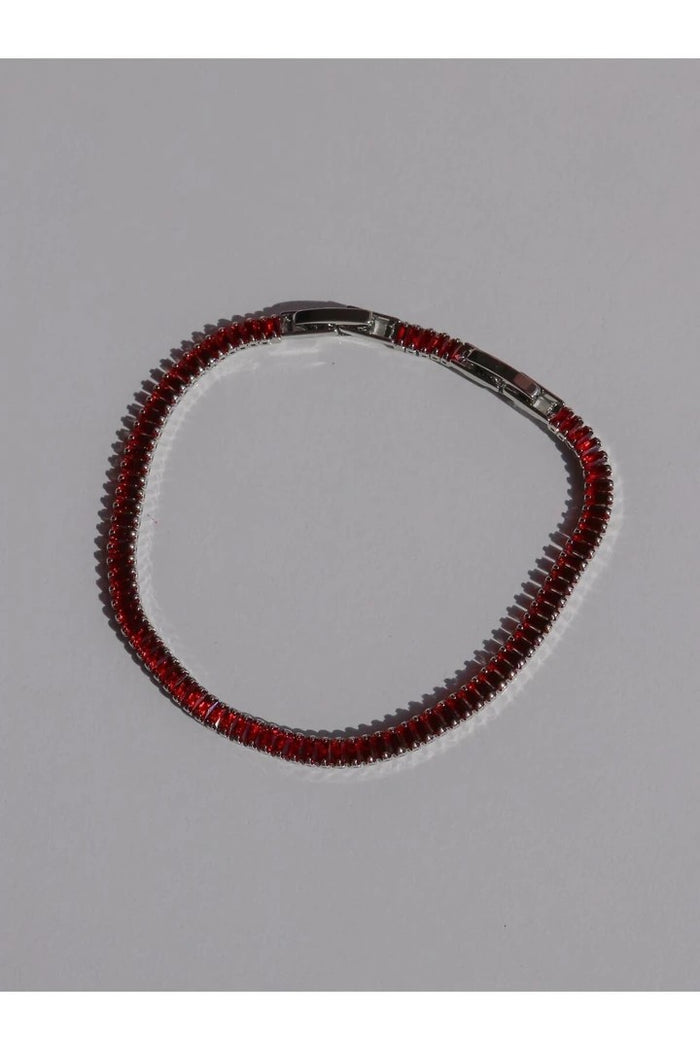 Red Baguette Stone Waterway Bracelet - Silver