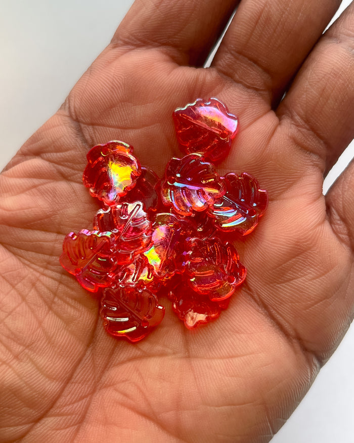 Red mini leaf beads - 25 grams