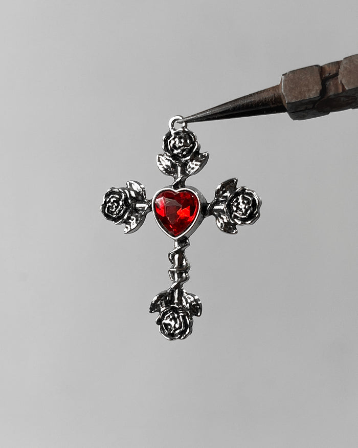 Red rose cross charm