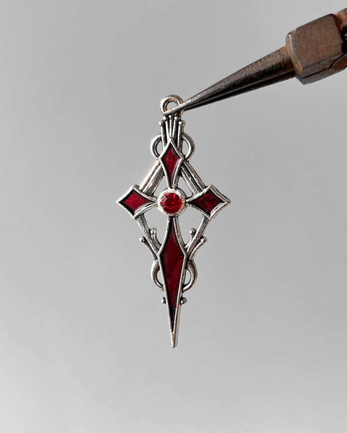 Red stone cross Charm