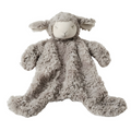 A plush gray sheep comforter toy with a soft, ruffled faux fur fabric and embroidered features, designed for cuddling.