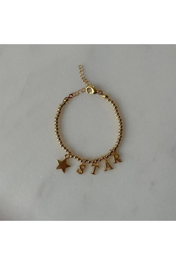 Star Detailed Star Written Bracelet - Gold