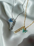 Vertical Name Necklace With Butterfly