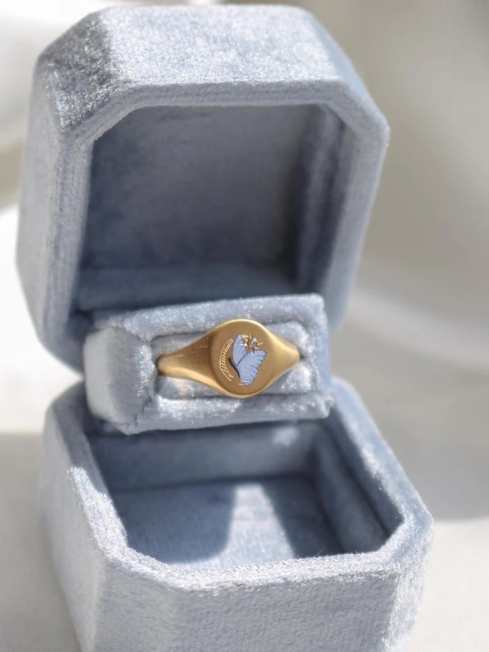 Vintage Blue Butterfly Steel Ring