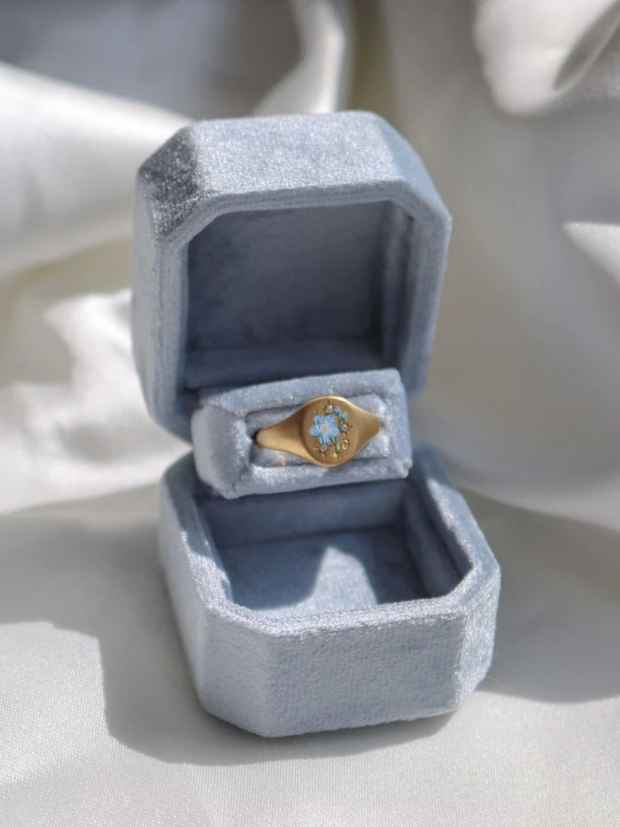 Vintage Blue Flower Steel Ring