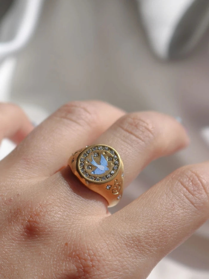 Vintage Blue Mockingbird Steel Ring