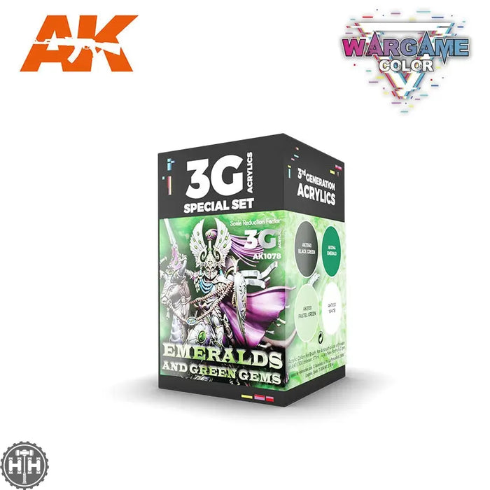 Wargame Color Set. Emeralds And Green Gems AK Paint Sets AK Interactive