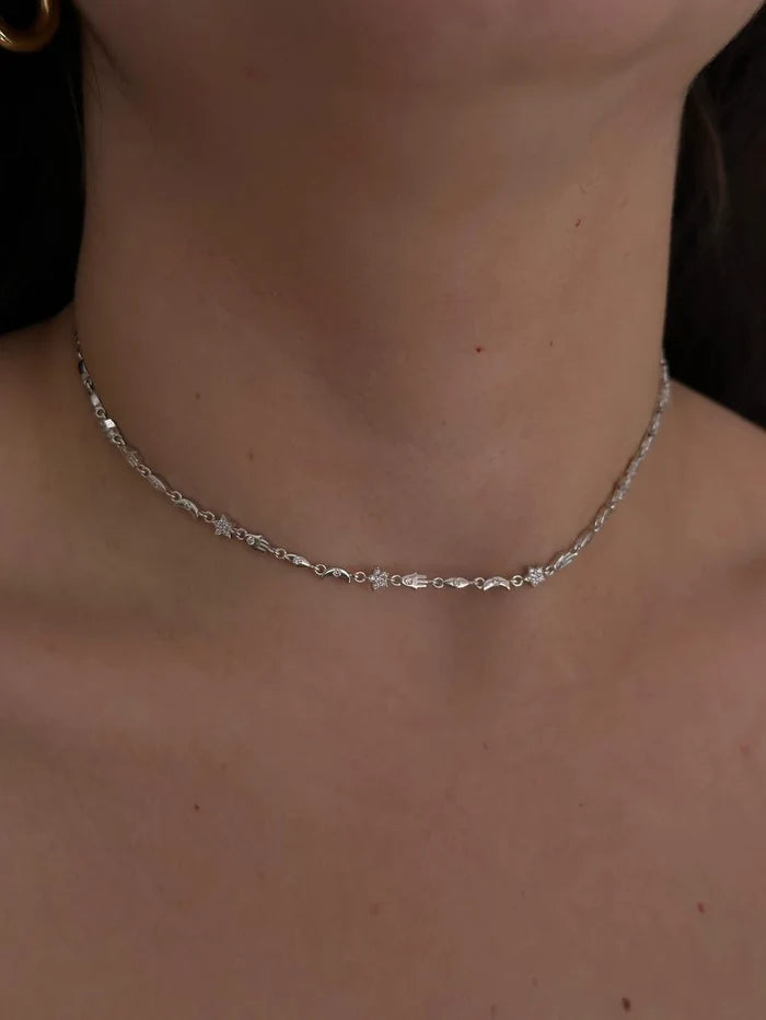 White Fatima's Starry Hand 925 Silver Necklace, 925 Sterling Silver