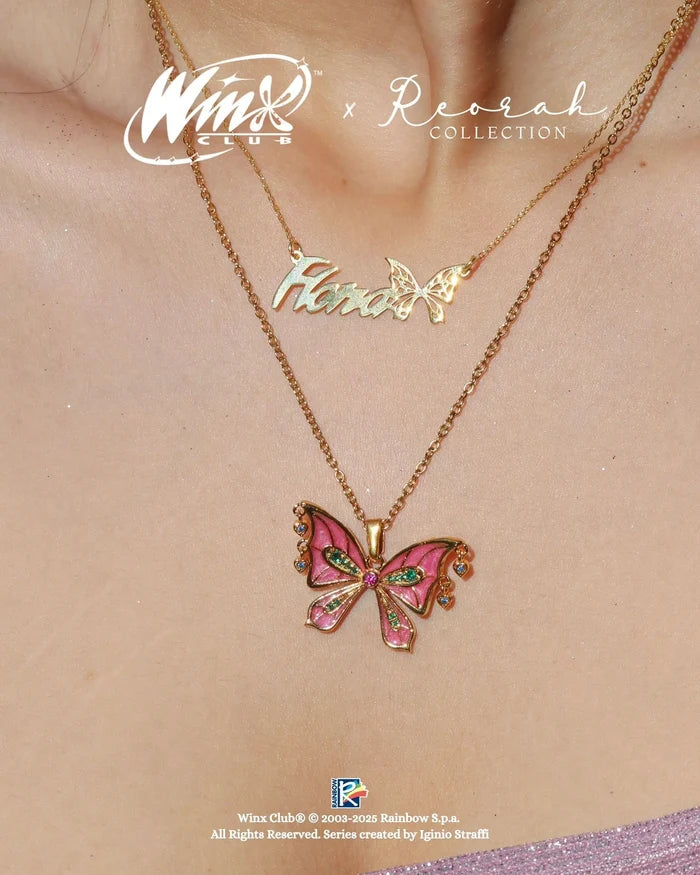 Winx Club® Flora Personalized 925 Silver Enchantix Wings Name Necklace