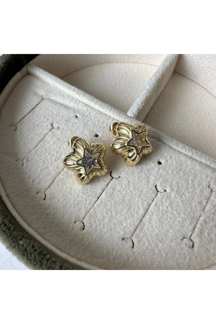 Zircon Stone Star Bombe Gold Plated 925 Silver Earrings